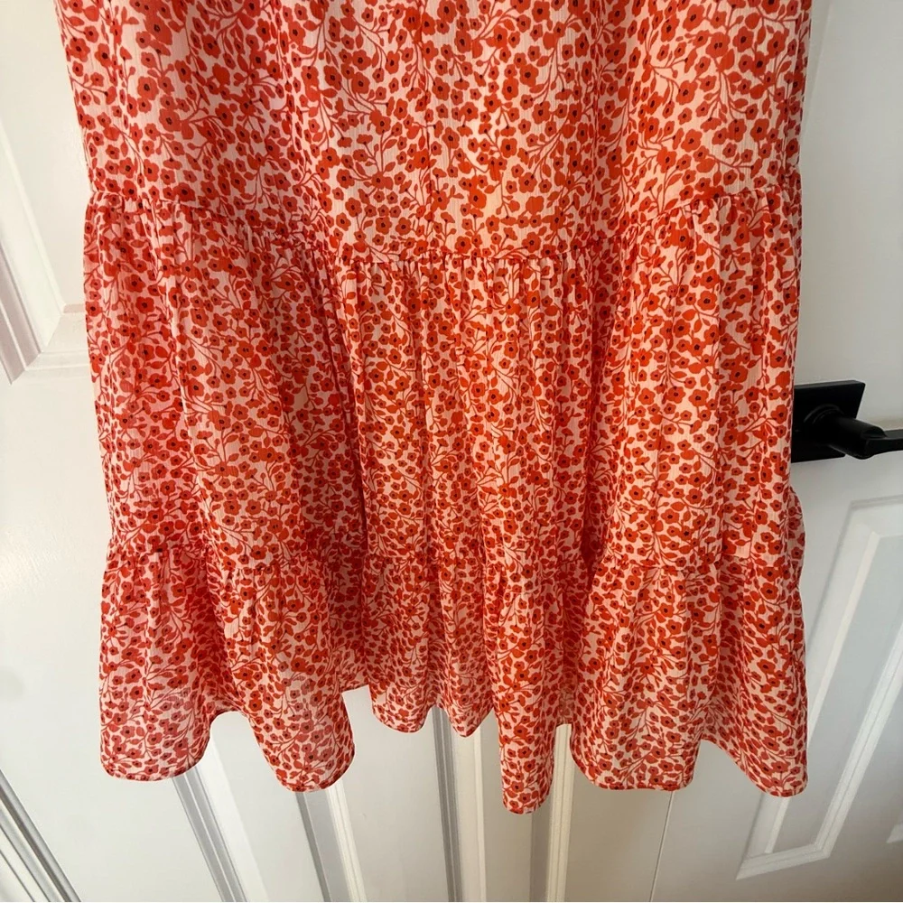 J.Crew Factory Tiered Floral Midi Dress Size 00 Coral Orange New With Tags - Picture 9 of 11
